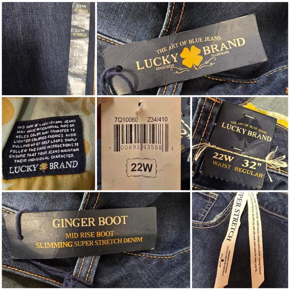 Bootcut Jeans Lucky Brand Plus Size 22W Ginger Boot Dark Stretch Denim - Picture 1 of 10